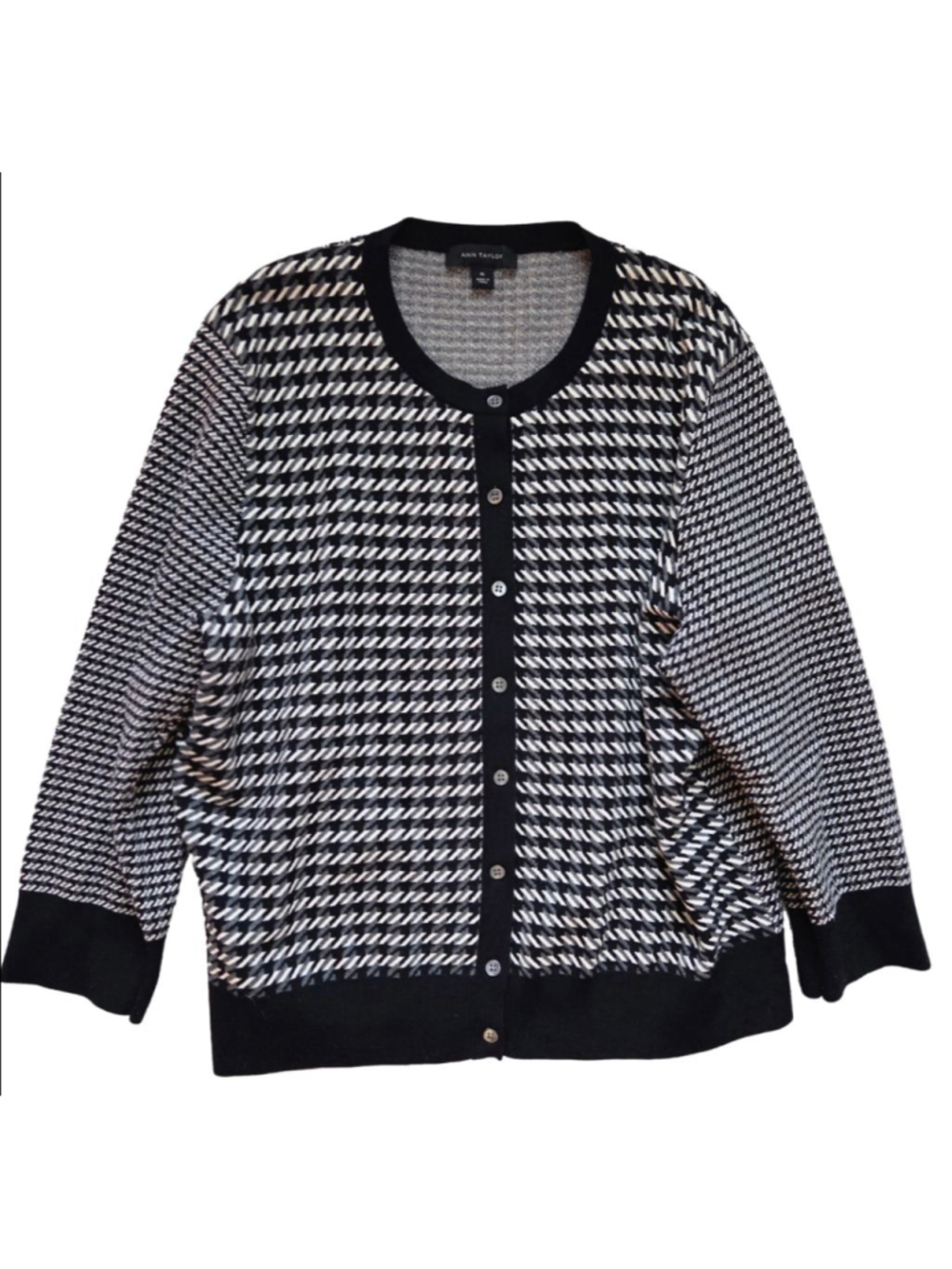 Women's Ann Taylor Black White Houndstooth Cardigan XL